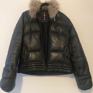 PYRENEX Leather Down Jacket Puffer - Brown - S/36 - LIKE NEW